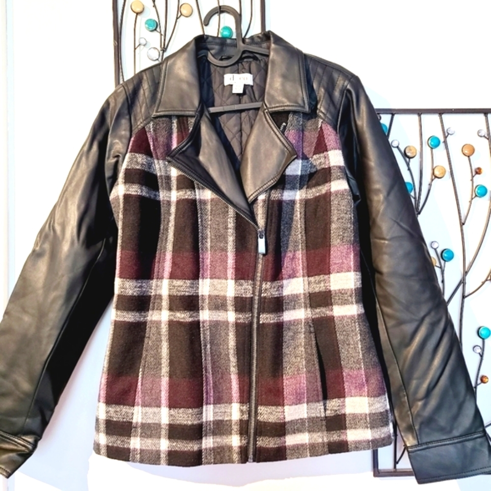 Denim&Co. Plaid & faux leather motorcycle jacket